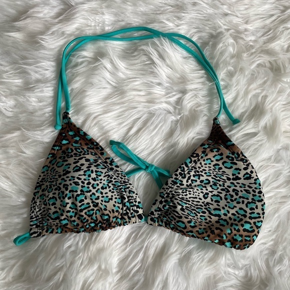 Xhilaration Other - Xhilaration | Large Teal/Brown Leopard Triangle Bikini Top - String with Liners